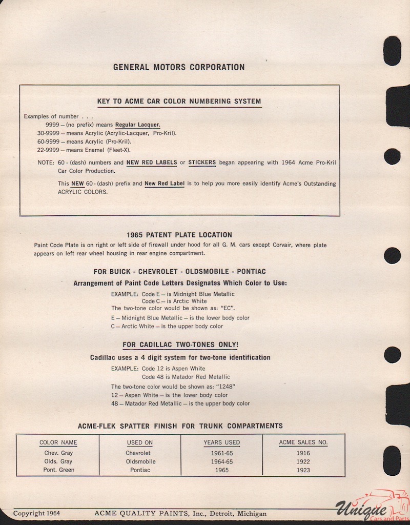 1965 General Motors Paint Charts Acme 7